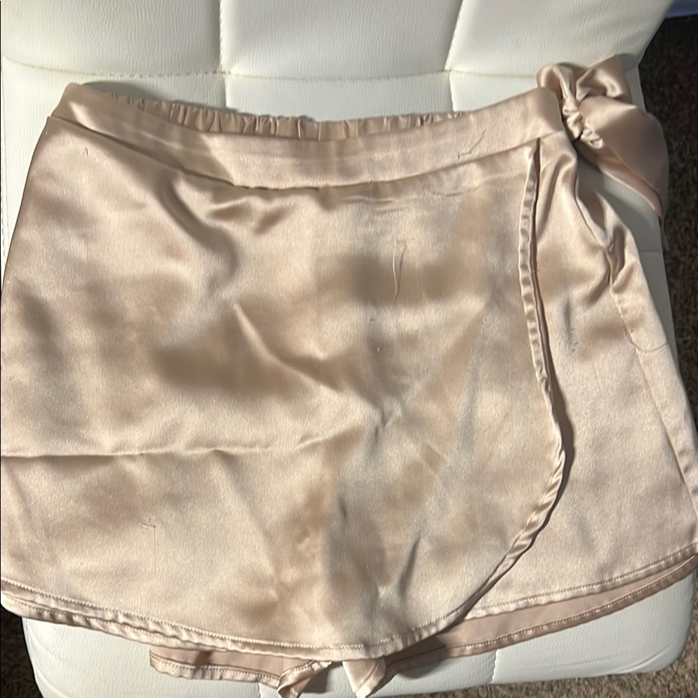 Silky Beige Wrap Skort